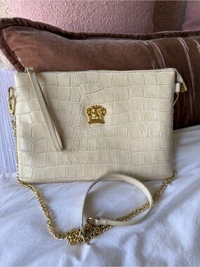 Pratesi Cream Croc-Embossed Chain Crossbody Bag